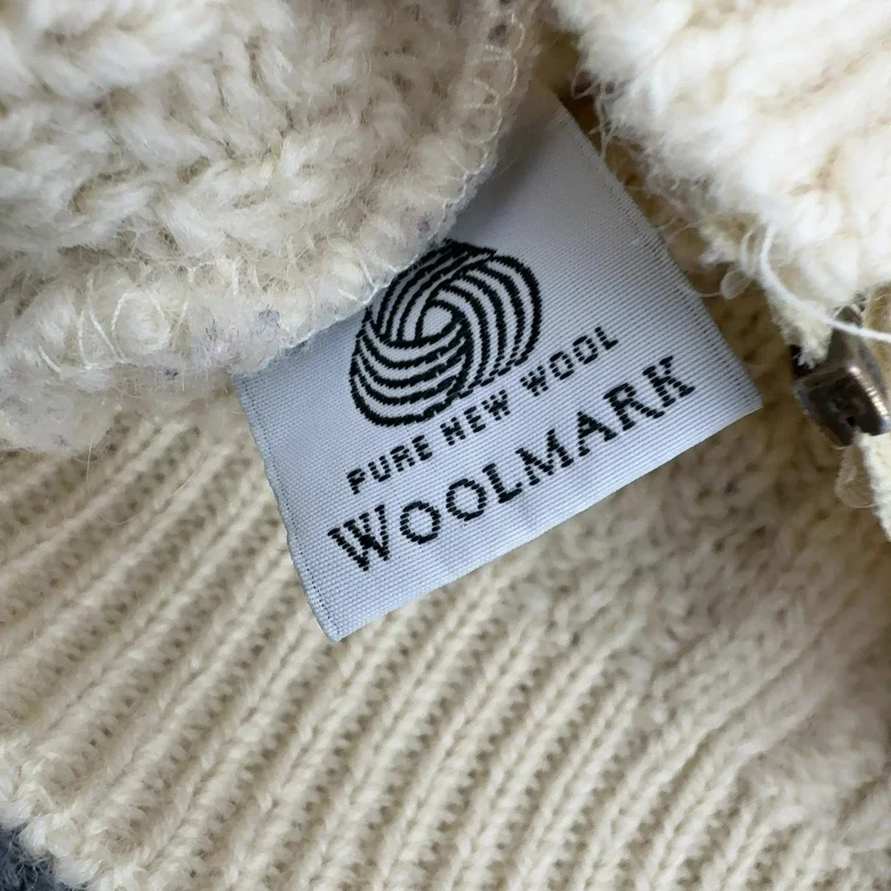 Vintage Carraig Donn Zip Hoodie Mens M Cream Wool Cable Knit Aran Irish Boho